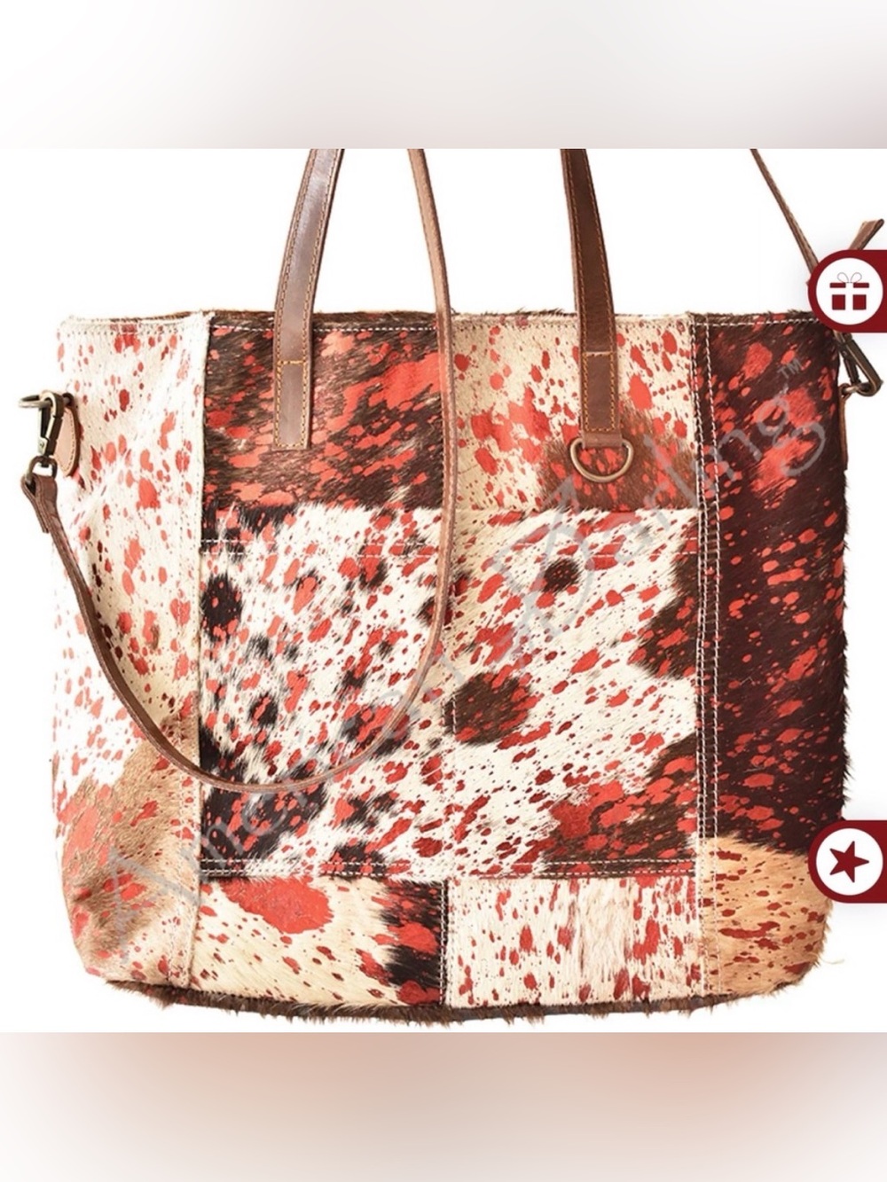 American Darling Speckled Cowhide Tote Bag with Brown Leather Straps